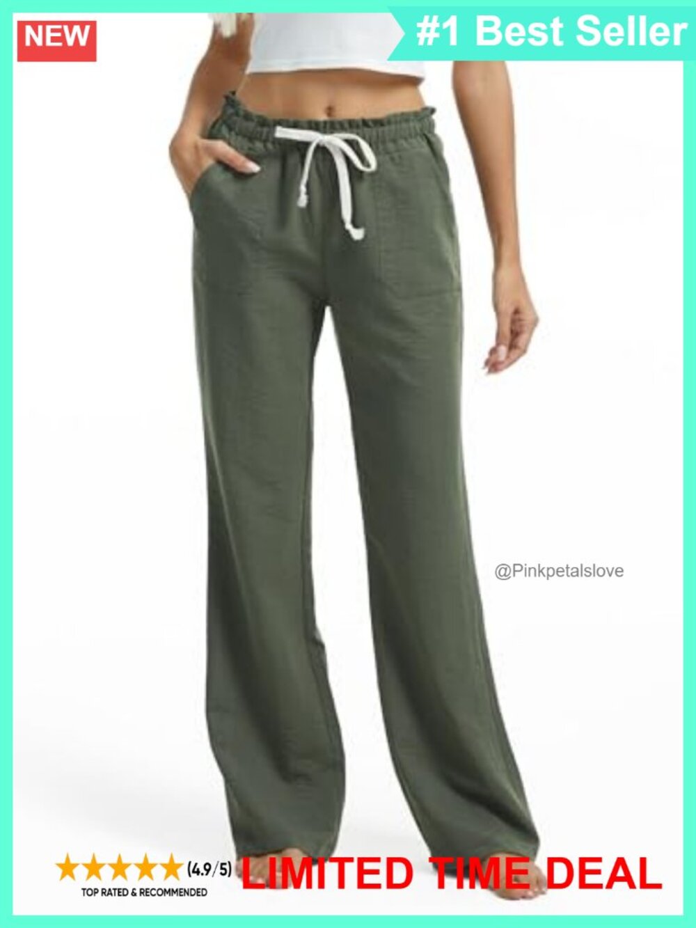 Tall Women Linen Pants Drawstring Smocked Waist Beach Trousers Pockets